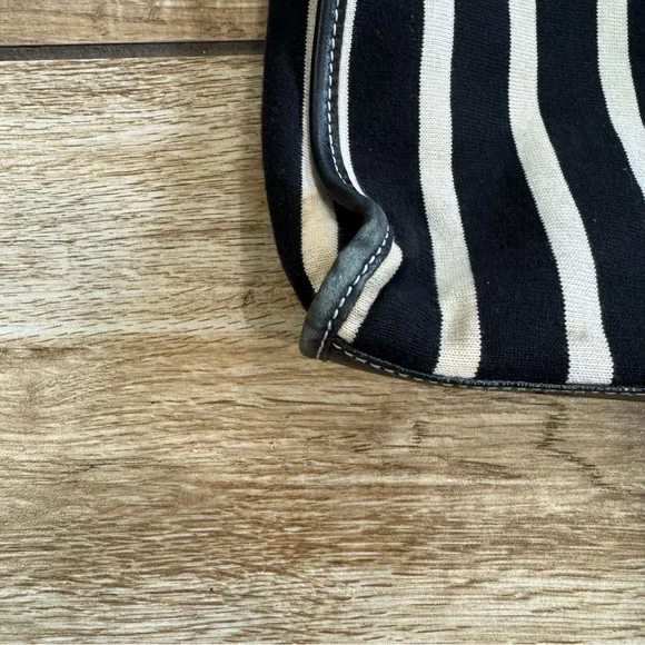 Kate Spade Griffen Tote Black Cream Stripe Cloth Leather Shoulder Bag - Picture 10 of 15